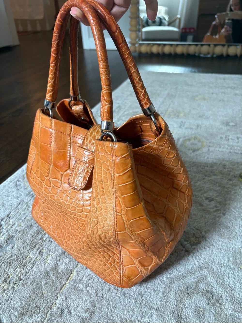 Colombo Via Della Spiga Orange Crocodile Leather Bag